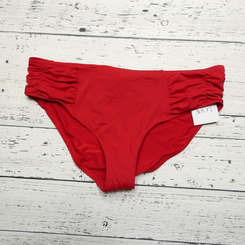 Skye Bikini Bottom Womens XL Red‎ Alessia Swim Ruched Sides Full Coverage New